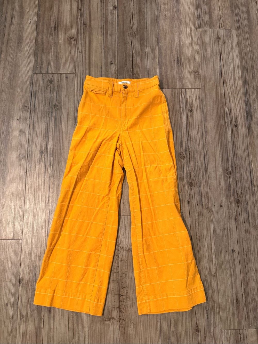 Madewell Women's Windowpane Wide-Leg Pants in Yellow Size 23